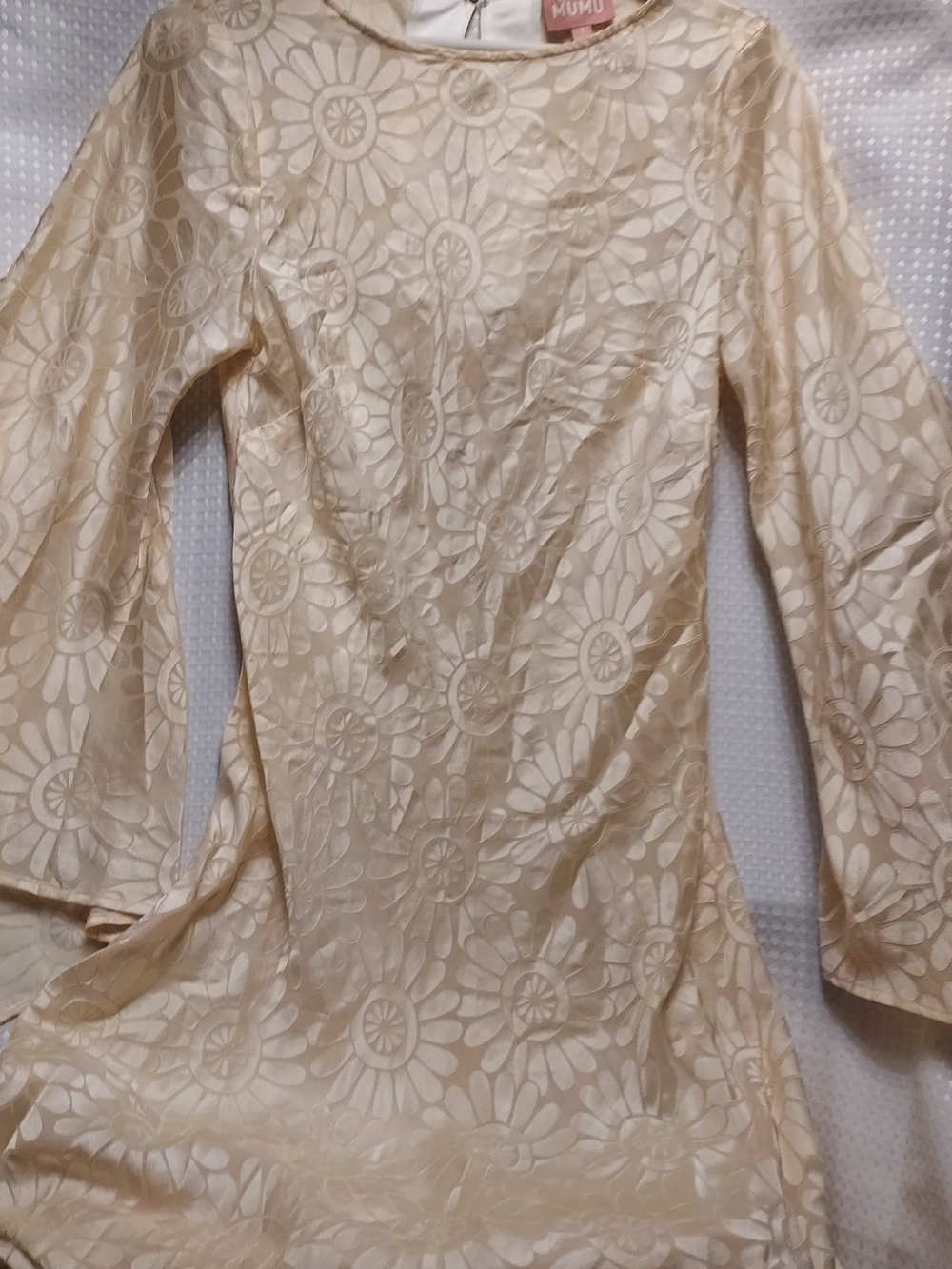 Mumu Elegant Cream Floral Jacquard Long-Sleeve, Long Dress